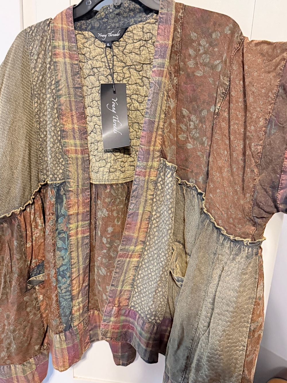 Boho Patchwork Draped Cape Jacket in Olive Multi - Picture 13 of 14